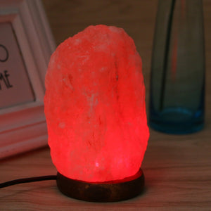 Hand Carved USB Wooden Base Himalayan Rock Salt Lamp